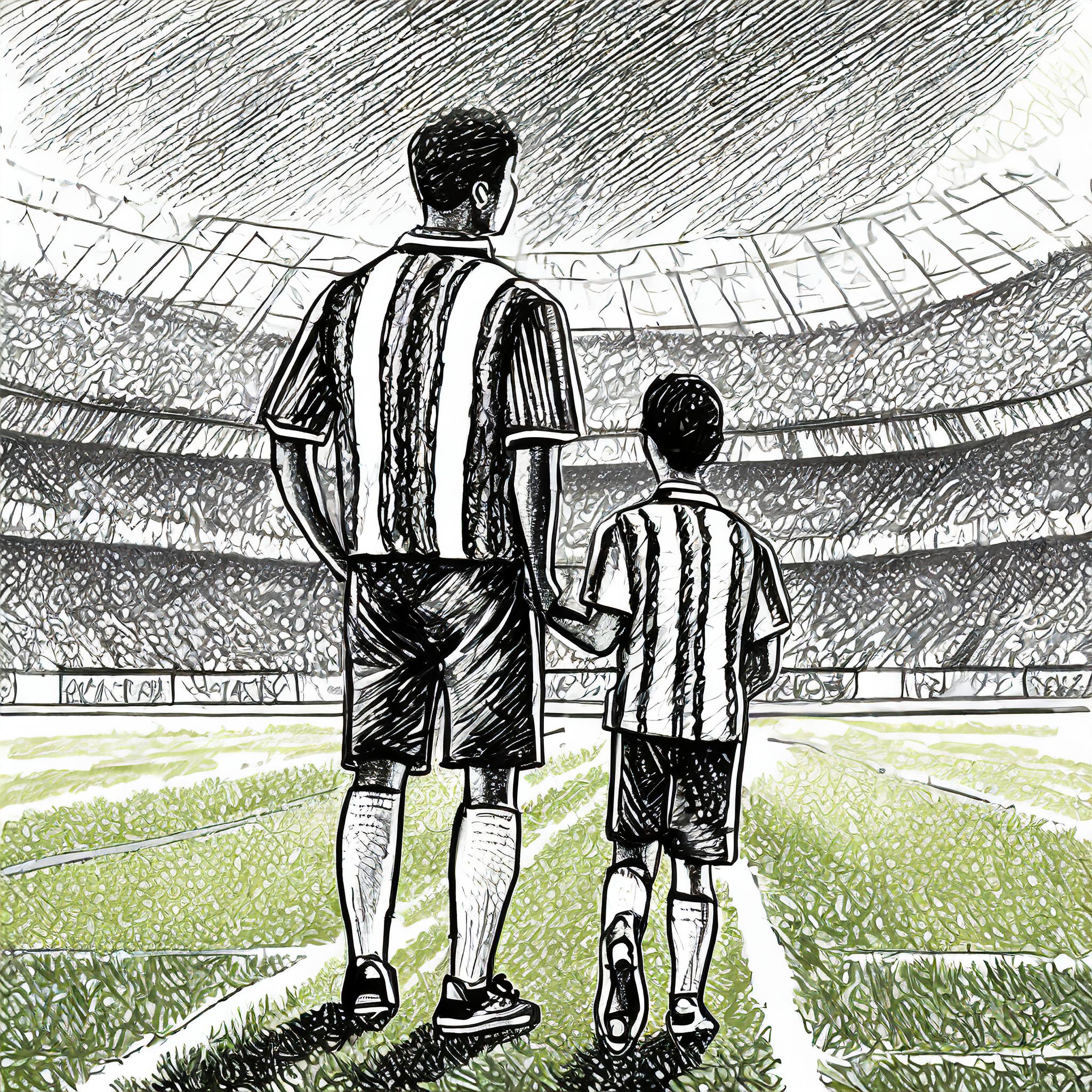 father and son on football field