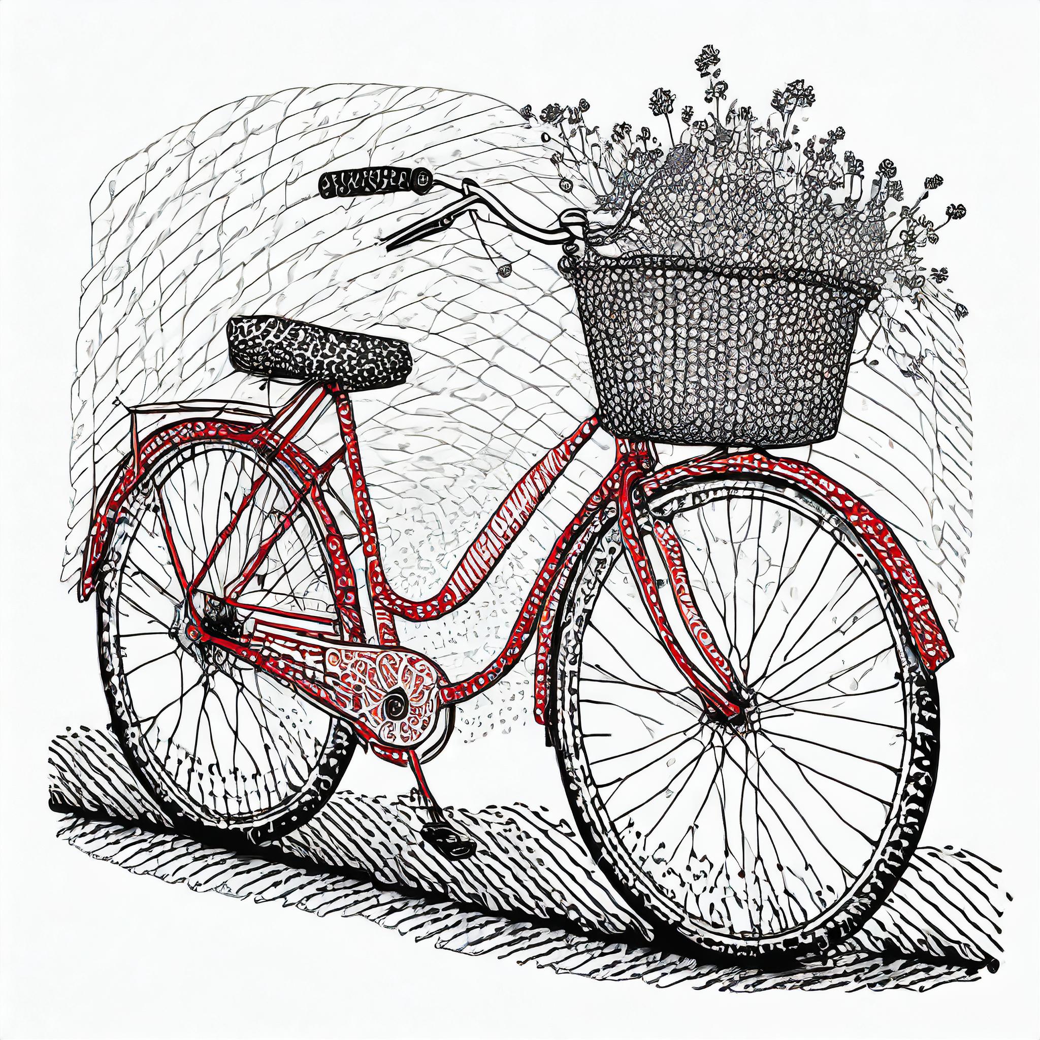 red bicycle with flowers